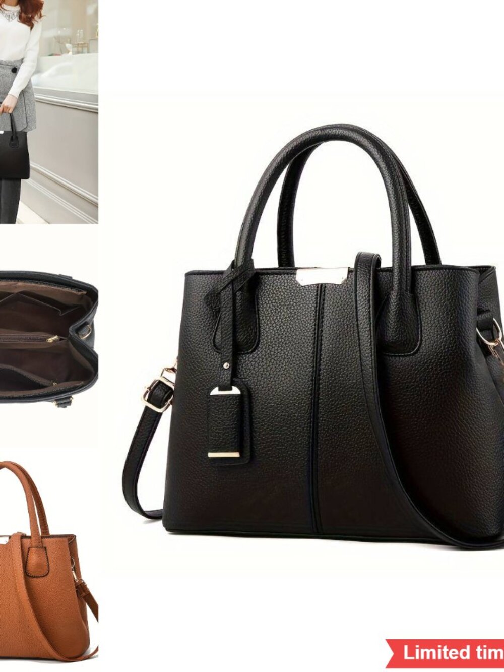 Faux Leather Tote Bag Shoulder Satchel Handbag